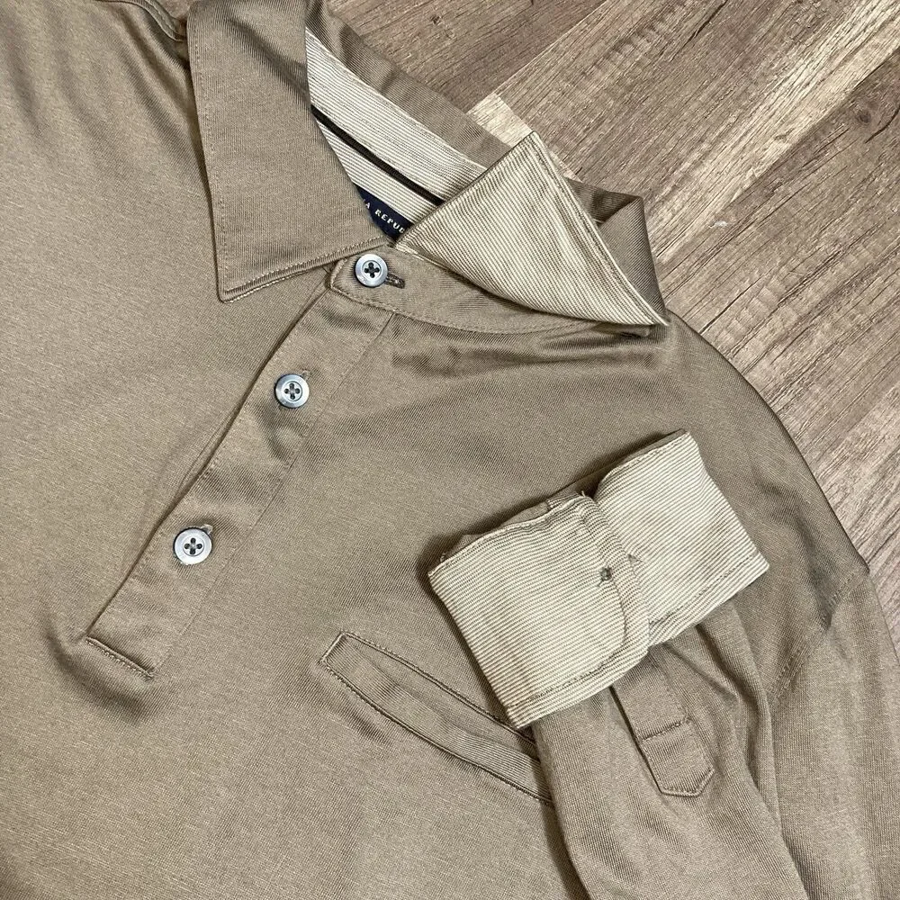 Banana Republic Long Sleeve Polo Shirt Mens Brown Cotton Stretch Flip Cuff XL